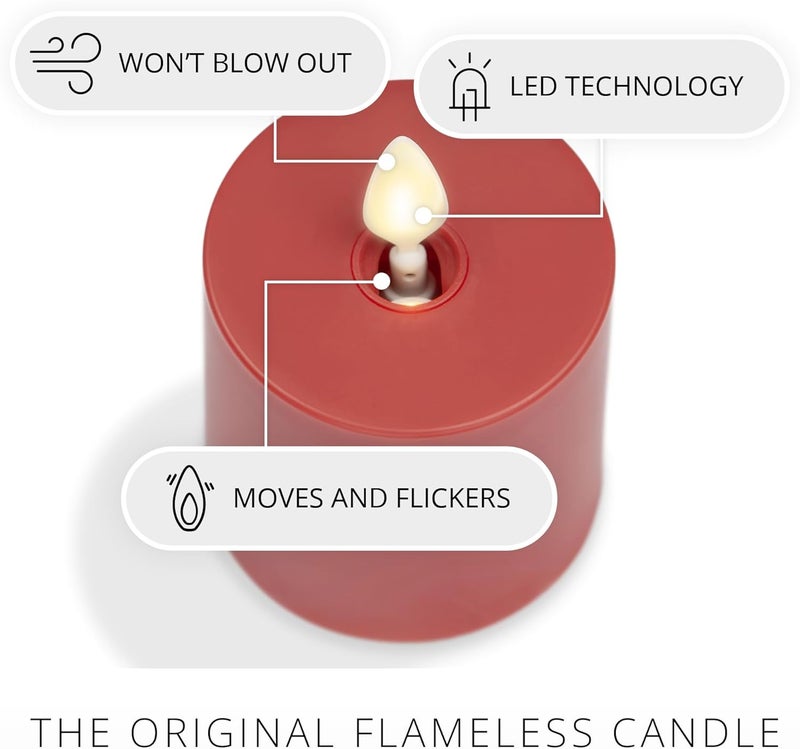 LUMINARA Outdoor Votive Flameless LED Candle, Cherry Red 2" x 3.2", Moving Flame Battery Operated Timer Remote Ready IPX4 Matte Plastic Finish - Image 3
